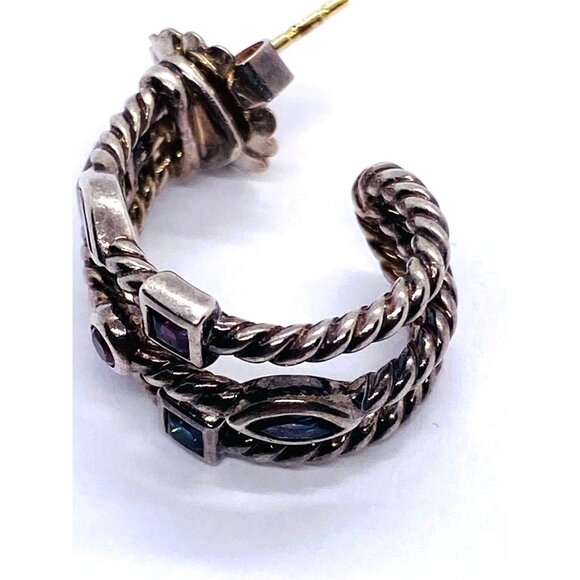 David Yurman 3 row Confetti Earrings Multi Stone 925 750 silver gold - Picture 6 of 8